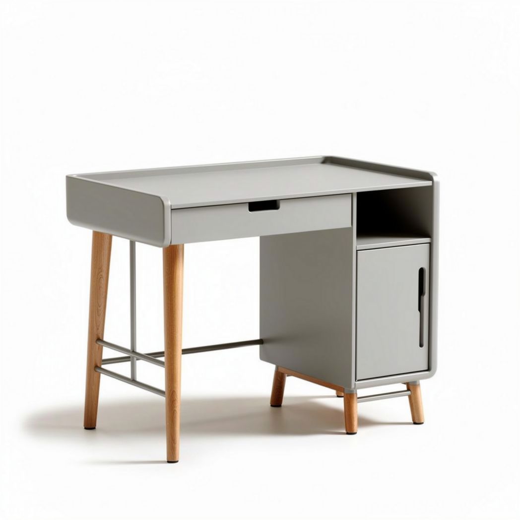 Bureau met lade en kast grijs 120 x 60 x 75cm hout en metaal