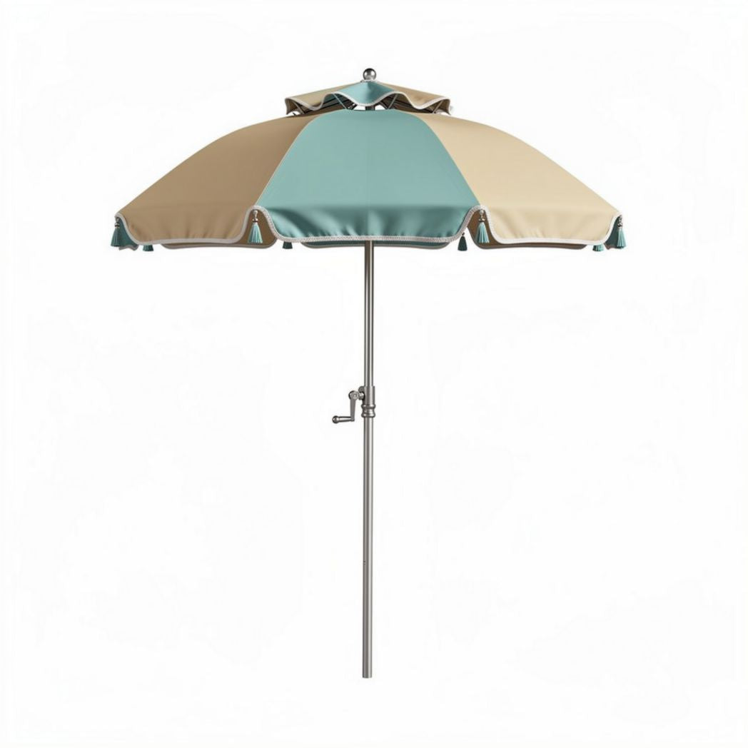 Parasols met een diameter van 200 cm in beige en turquoise met metalen stok