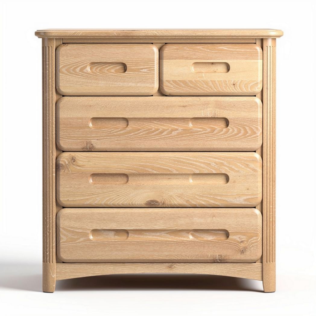 Lage ladekast van massief hout met vijf lades en afgeronde hoeken 80 x 40 x 90cm