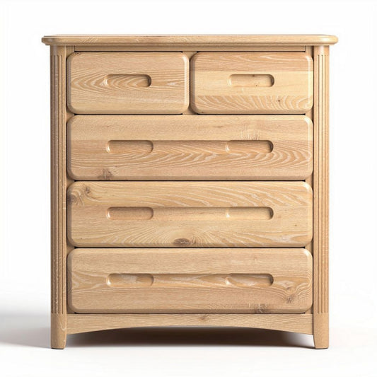 Lage ladekast van massief hout met vijf lades en afgeronde hoeken 80 x 40 x 90cm