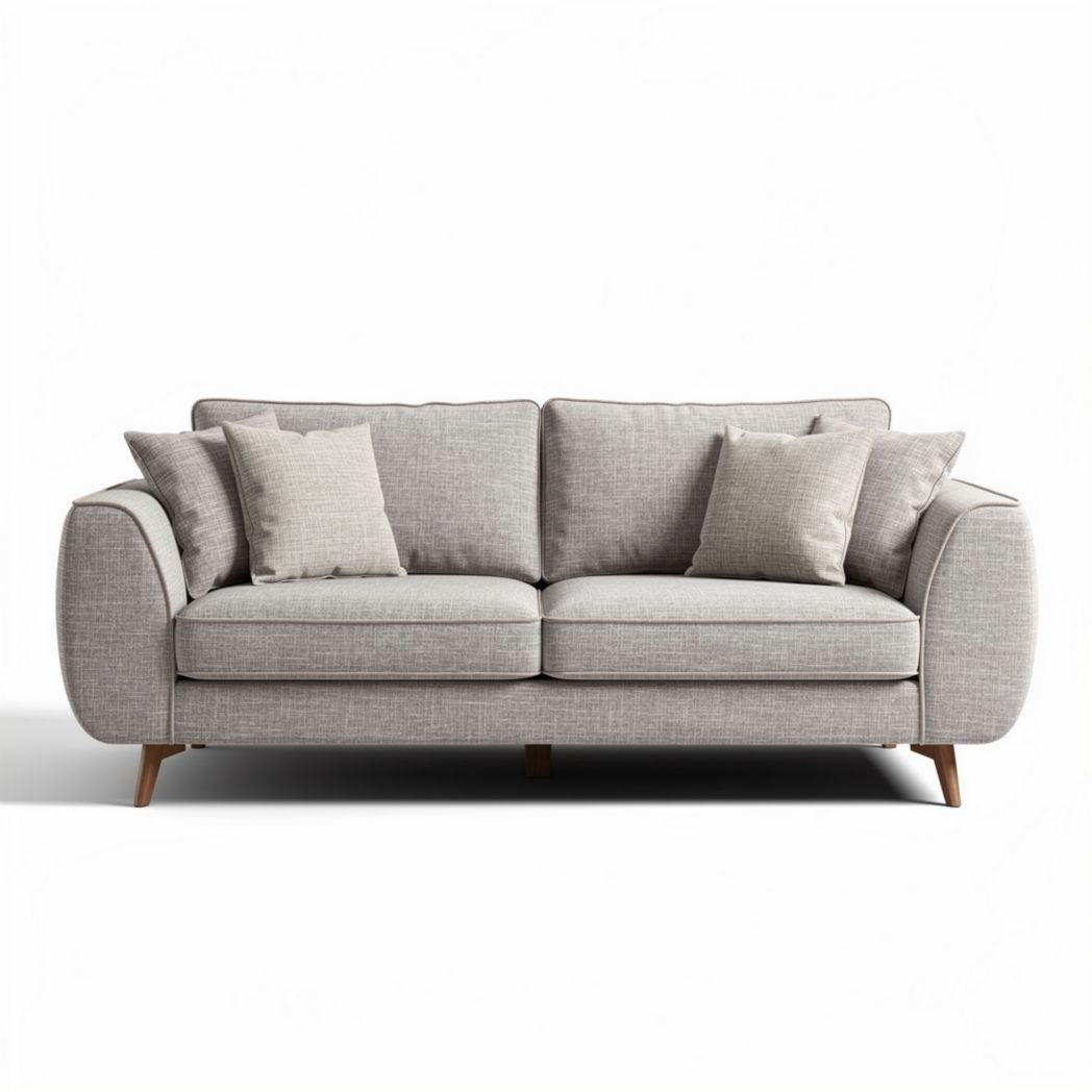 Bank met twee zittingen in lichtgrijs stof en houten poten 200 x 85 x 90cm