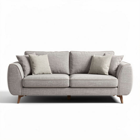 Bank met twee zittingen in lichtgrijs stof en houten poten 200 x 85 x 90cm