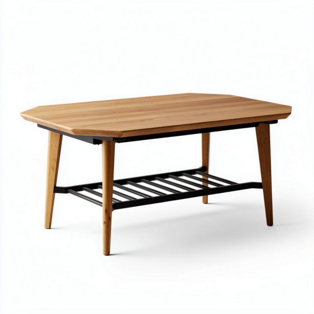 Salontafel van eikenhout met metalen onderstel 120 x 80 x 40cm