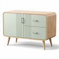 Bamboe kast met groene deurtjes en twee lades 80 x 40 x 70cm