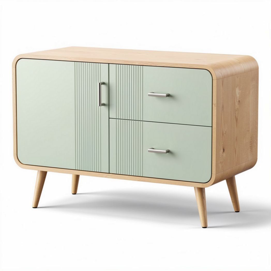 Bamboe kast met groene deurtjes en twee lades 80 x 40 x 70cm