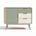 Opbergmeubel met twee deuren en drie lades in groen en wit 80 x 40 x 50cm