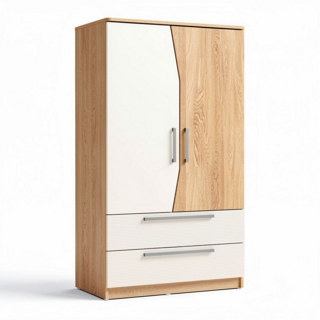 Kast met witte deuren en houten afwerking van 180 x 90 x 50cm
