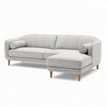 Moderne hoekbank van grijs stof met houten poten 230 x 90 x 85cm