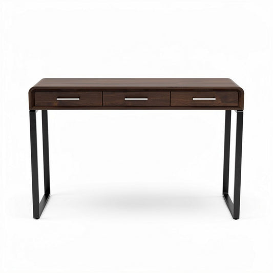 Houten bureau met metalen poten en drie lades 120 x 60 x 75cm