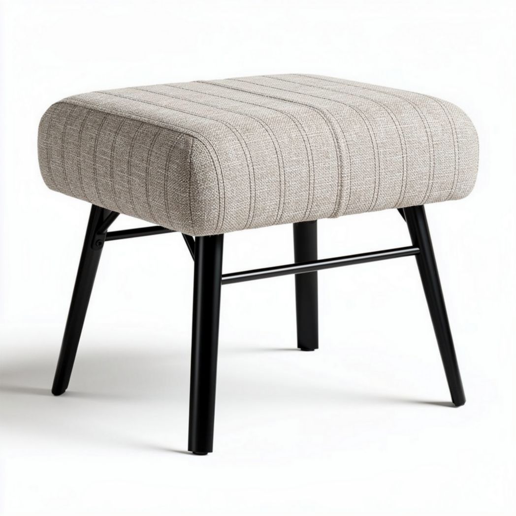 Hocker met gestreept textiel en metalen poten 40 x 40 x 45cm grijs