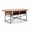 salontafel in hout en metaal 120 x 60 x 45cm met open opbergruimte